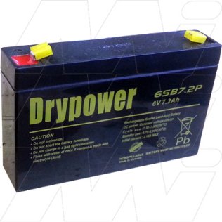 Drypower 6V 7.2Ah Sealed Lead Acid Battery - 6SB7.2P